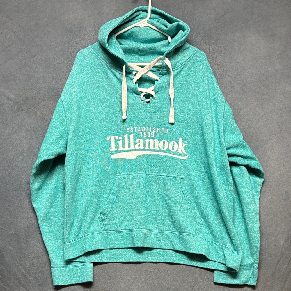 Lone Rock Tillamook Lace-Up Hoodie 2XL Teal Graphic Sweatshirt Cozy Comfy Warm